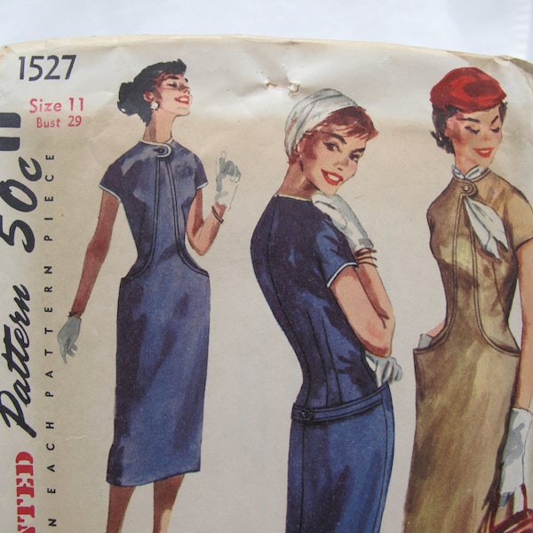 Simplicity 1527 Fitted Sheath Dress or Wiggle Dress Pattern~~Size 11 Bust 29~~Cut and Complete~~1950's Dress Pattern~~MCM Dress~~Item #348