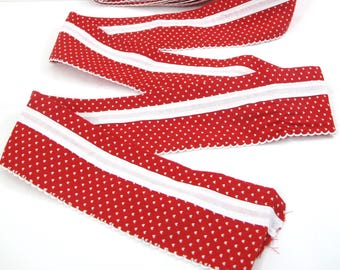 Red "Ruffle" Trim With White Hearts~~2 Lengths Totaling 4 Yards 20 Inches~~3" Wide~~Flat Ruffle to Gather~~Item #598