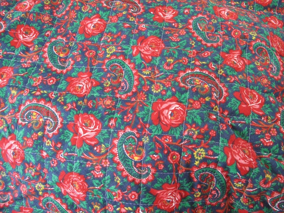 Christmas Quilted Fabric Pieces~~Unfinished Long Skirt~~Home Made Long Skirt~~1970's Quilted Maxi Skirt~~Red Roses & Paisley Fabric~Item 409