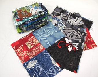 Hawaiian Fabric Quilt Squares, Pieces and Scraps~~Polynesian Fabric Quilt Squares, Pieces and Scraps~~Patchwork Quilt Supply~~Item #526