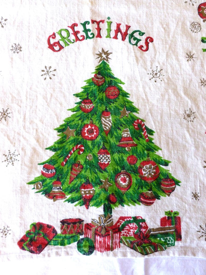 Vintage Christmas Tea Towel~Linen Tea Towel~Holiday Tea Towel~Christmas Tree Tea Towel~Decorative Tea Towel~Kitchen Towel~Holiday Decor~#219 image 2