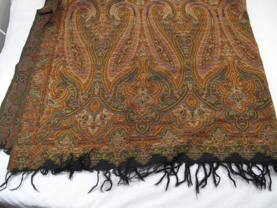 Paisley Wool Shawl~~Paisley Border Fabric Shawl~~… - image 8