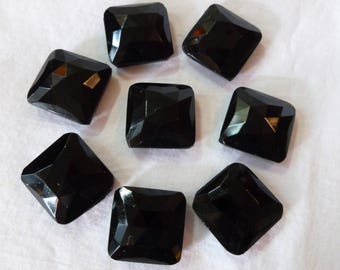 8 Black Mourning Beads~18 mm~Victorian Mourning Beads~Jet Glass Beads~Square Glass Beads~Faceted Black Bead~Jewelry Beads~Millinery Bead~#99