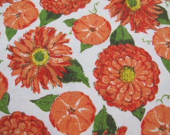 3 Vintage Floral Fabric Napkins~~Linen Napkins With Orange Flowers~~Chrysanthemum Dahlia Zinnia Sunflower Morning Glory~~Item #362