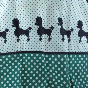 Polka Dot Poodle Fabric~~Novelty Fabric~~Rockabilly Border Fabric~~Apron Fabric~~Vintage Poodle Motif Fabric~~Green & White Polka Dot~~#359