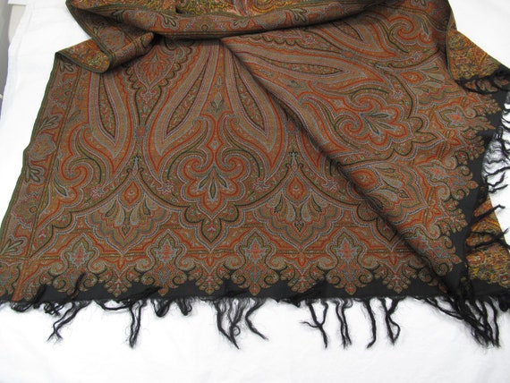 Paisley Wool Shawl~~Paisley Border Fabric Shawl~~… - image 5