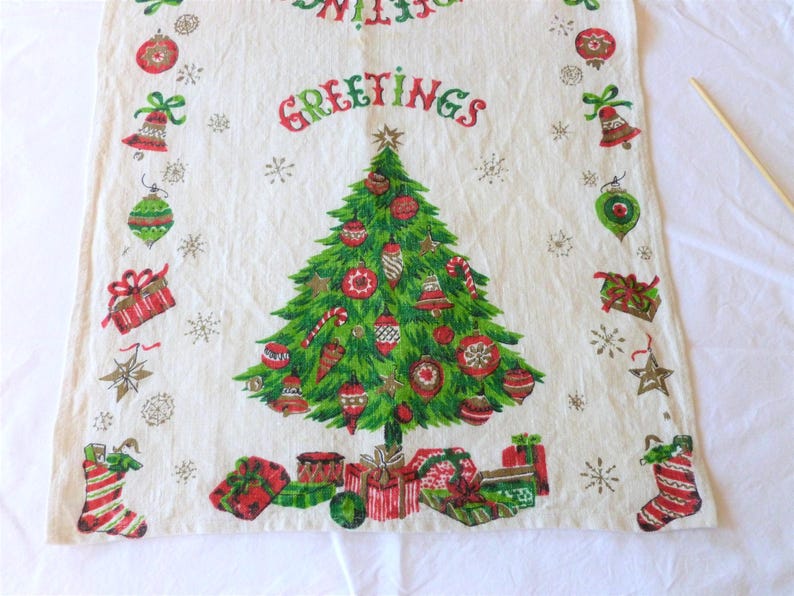 Vintage Christmas Tea Towel~Linen Tea Towel~Holiday Tea Towel~Christmas Tree Tea Towel~Decorative Tea Towel~Kitchen Towel~Holiday Decor~#219 image 1