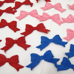 Lot of 25 Red, Pink and Blue Bow Appliques or Patches~~~Sew On Appliques~~Sew On Patches~~Clothes Patches~~Sewing Supply~~~Item #543