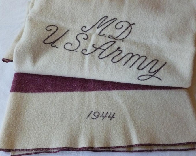 Vintage WWII US Army Medical Blanket 1944 Wool Cream Colored With