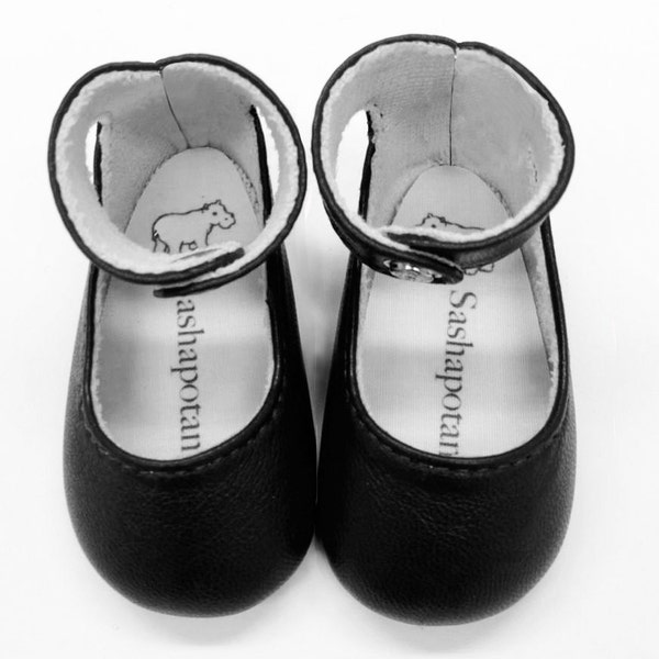 Black Leather ankle-strap shoes for 16" Sasha dolls