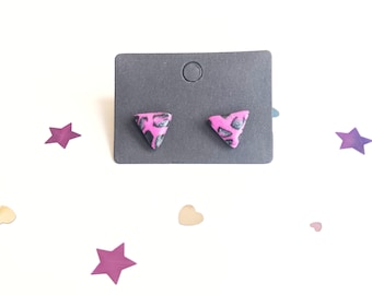 Pink Cheetah Print Earrings. Triangle Shaped Earrings. Studs. Polymer Clay Earrings. Ready to ship