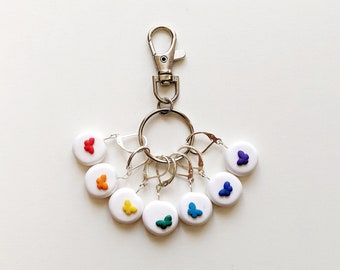 Rainbow Keyring. Set of 7 Rainbow Butterfly Stitch Markers. Universal for knitting and crochet. Rainbow. Butterfly. Ready to ship