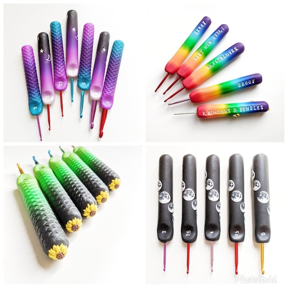 Custom Crochet Hook Set. Ergonomic Crochet Hook. Set of 5 hooks. Choose your own design. Personalised. Customized. Made to order.