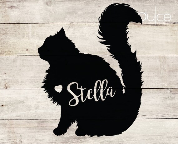 Custom Name Long Hair Cat Vinyl Car Or Laptop Decal Etsy