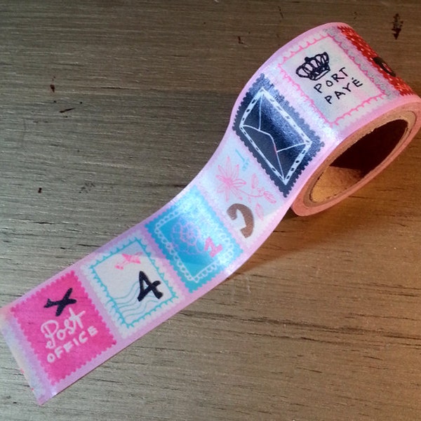 Washi Tape Postage Stamp Air Mail - Pink Blue Black White