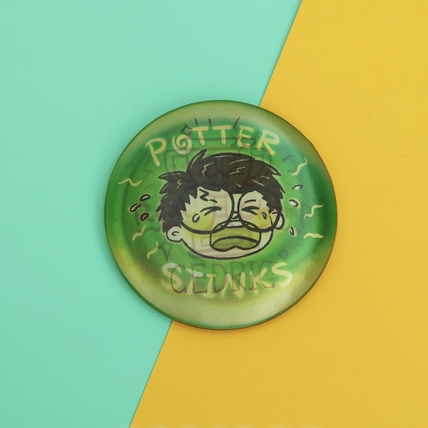 Potter Stinks VS Cedric The Real Champion, Potter Really Stinks, 3D Lenticular Button Pin Badge, Cute, Doodle