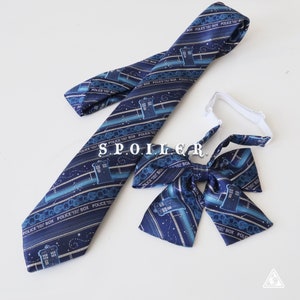 Police Box Necktie, Embroidered Tie, Skinny Tie, Pre-Tied Bowknot Bow Tie, DW inspired gifts, school uniform ties, navy blue, silver, stars