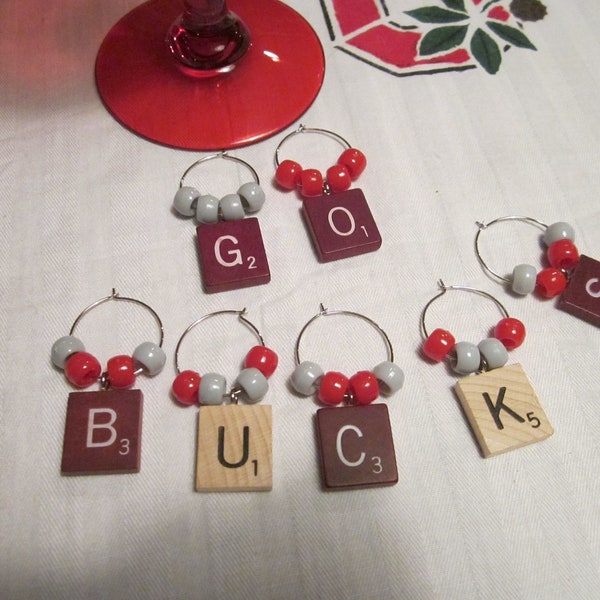 OSU - Ohio State Buckeyes Scrabble Tile Wine Charms. -  GO BUCKS