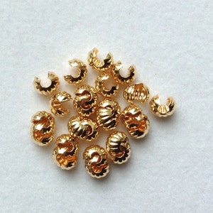 4mm Corrugated Gold Plated Crimp Covers - 24 pieces