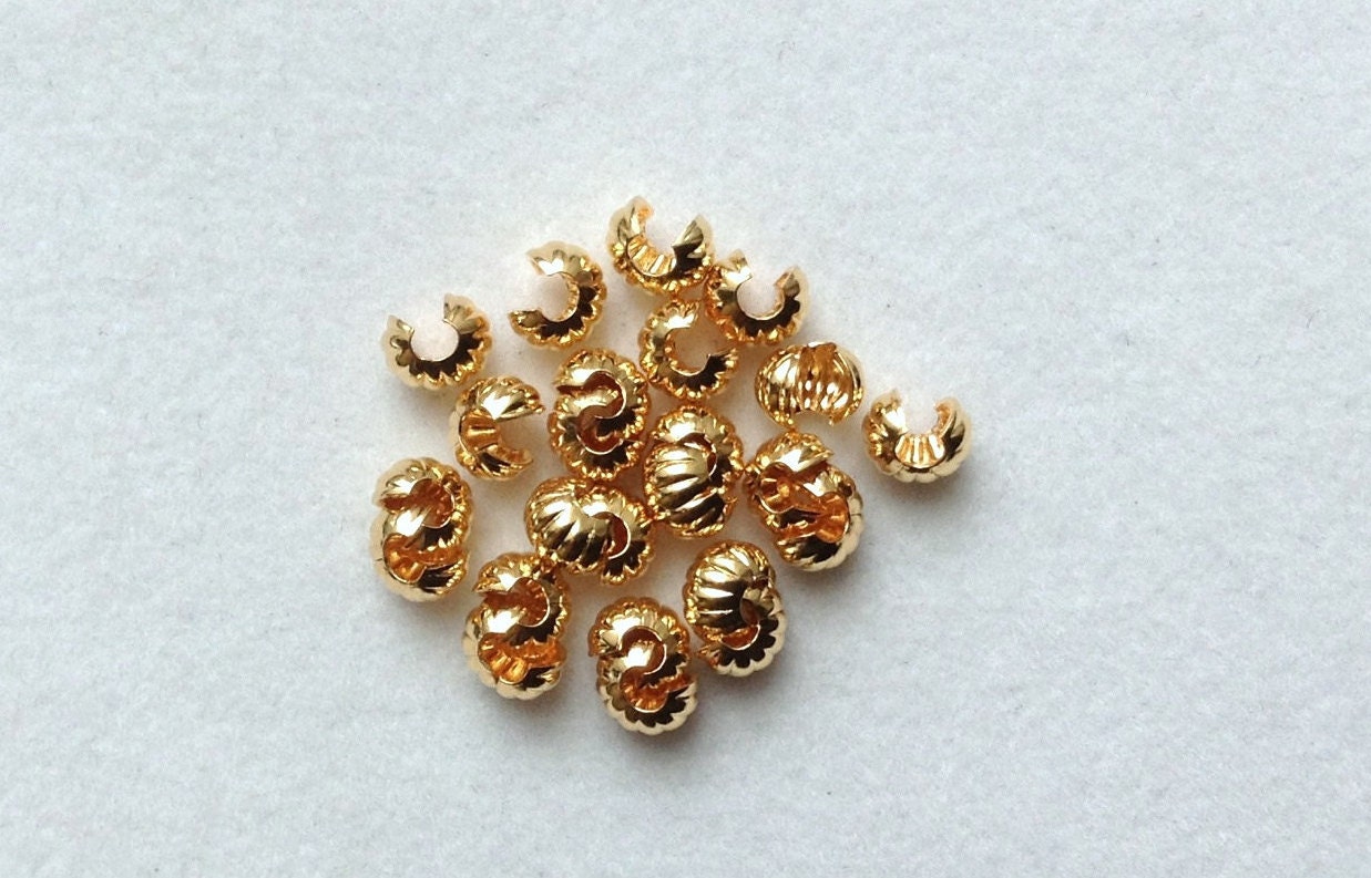50 gold plated 4mm smooth crimp bead covers