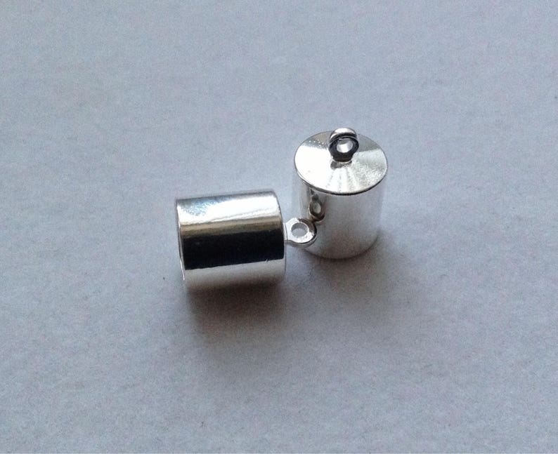 8mm Silver Plated Barrel End Caps 1 Pair Etsy