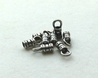 2.5mm Antique Silver Barrel Crimp End Caps - 4 pair