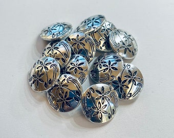 Flower Button 16mm Silver 12 pcs