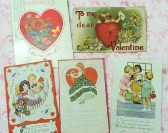 Vintage Lot of 5 Valentines Day Post Cards