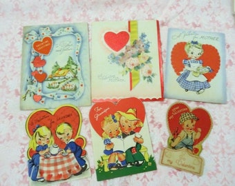 Vintage 6 Valentines Day Card Lot Mother Father Grandma Grandpa