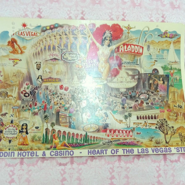 Vintage Aladdin Las Vegas Post Card Hotel and Casino extra large post card 10 cent