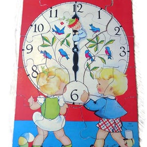 Vintage Children&#39;s Puzzle Clock Child Baby Nursery Rhyme Kitschy Cute Childrens Decor
