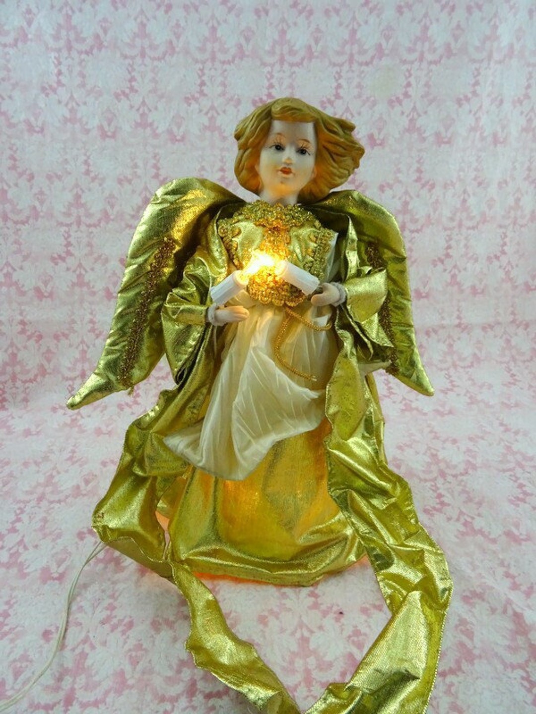 Vintage Angel Christmas Tree Topper Lighted Angel Tree Topper Etsy