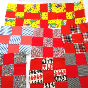 Vintage Lot Scrap Material Fabric Scraps Colorful Quilt Square Pieces Red Colorful