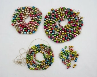 Vintage 3 Glass Bead Christmas Tree Garland Multi-Colored Loose Beads As Is string