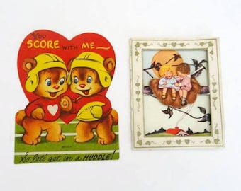 Vintage Valentines Day Cards Lot of 2 Football and Nest