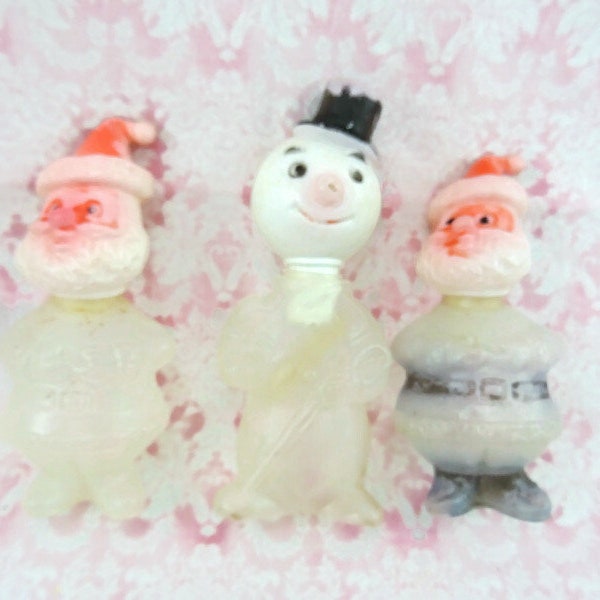 Vintage Lot of 3 Christmas Candy Containers Snowman Santa Claus Plastic Candy Containers E Rosen