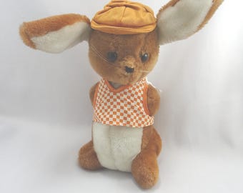 Vintage R Dakin 11" Plush Bunny Rabbit Stuffed Animal Vintage 1976 Checkered Flower