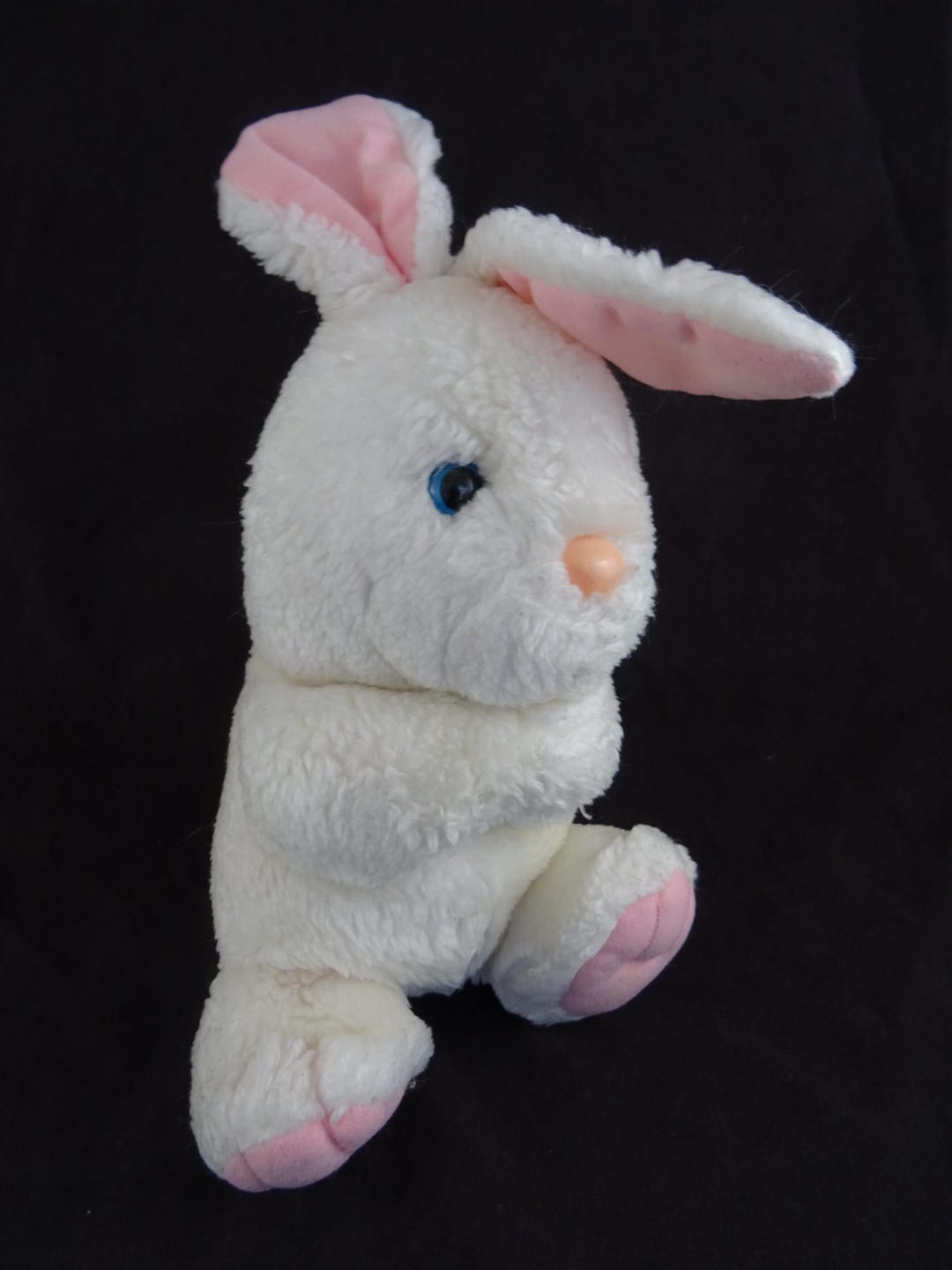 Vintage White & Pink Baby Bunny Rabbit Plush Stuffed Animal Sitting 10 ...