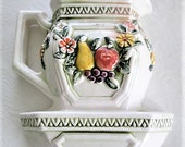 Vintage Mid Century Ceramic Fruit Flowers Pitcher Wall Pocket Vase