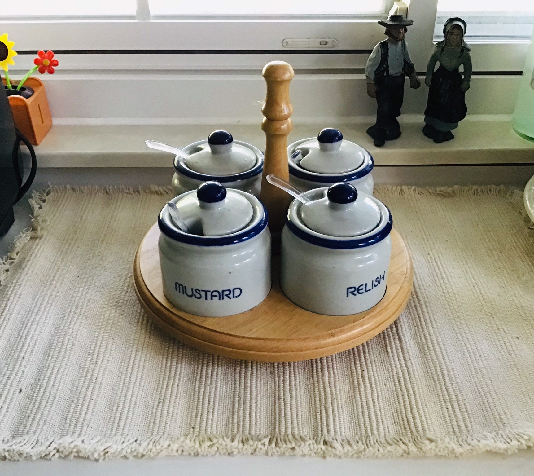 Vintage Ceramic Condiment Set On A Wooden Turntable/ Condiment Etsy