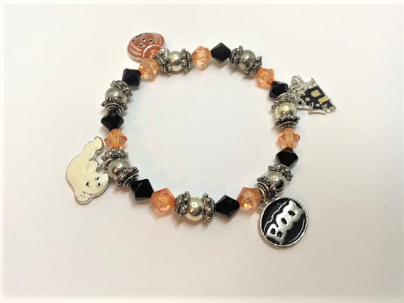 Pumpkin and matte bead stretch bracelet medium with pumpkin earring set