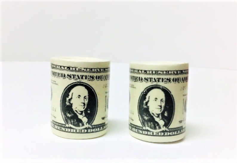 Vintage Pair of 100 Dollar Bills Ceramic Salt /& Pepper Shakers Collectibles