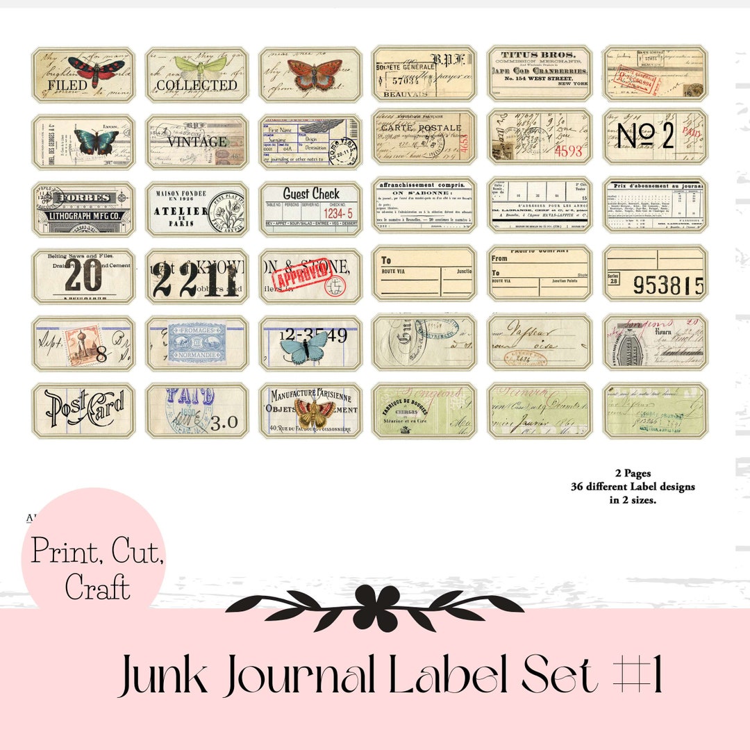Vintage Junk Journal Labels Printable, Ephemera for Art Journals ...