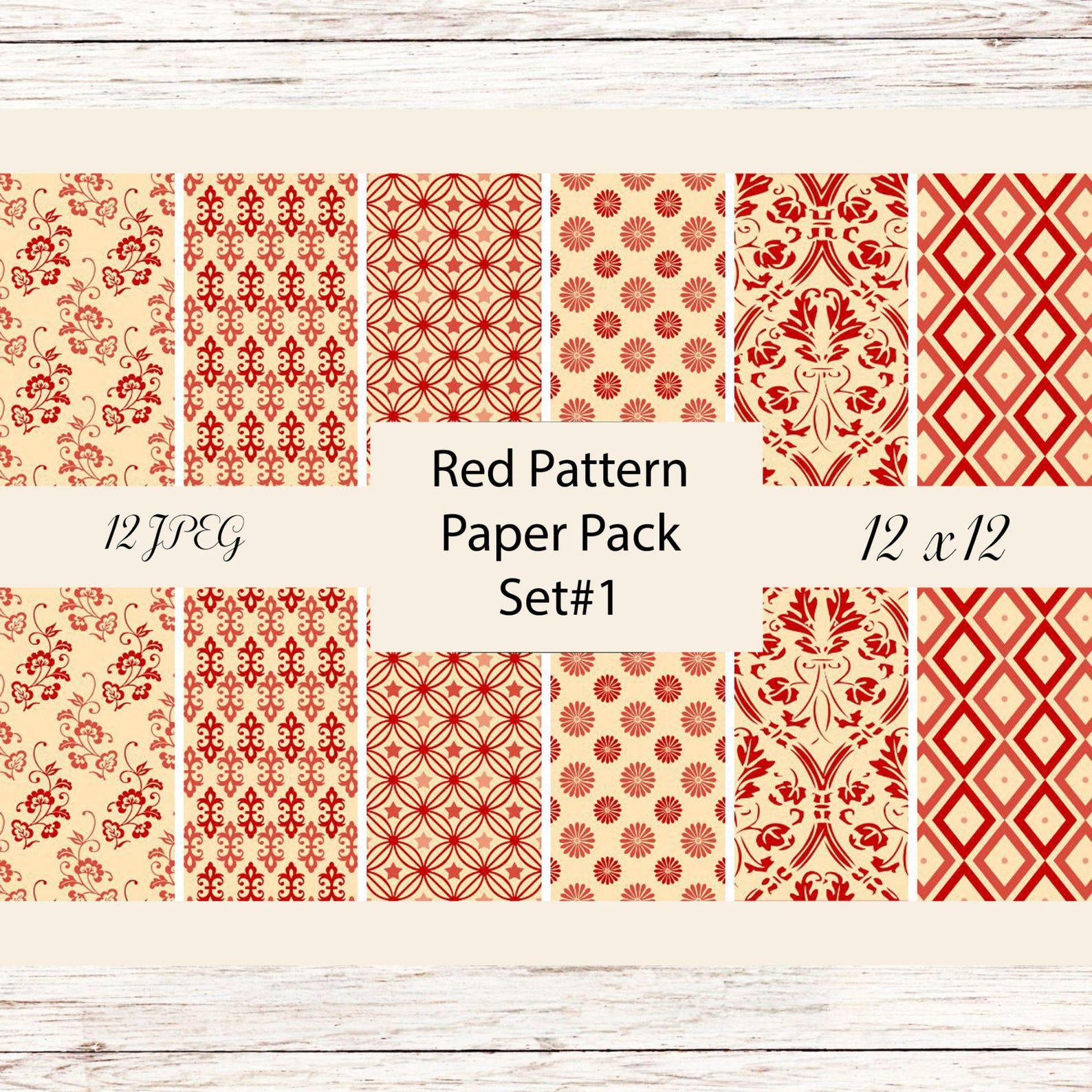 Printable Red Vintage Pattern Papers for Scrapbooking & Card Making ...