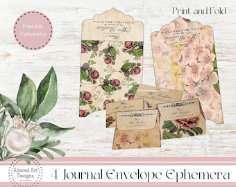 Printable Floral Junk Journal Envelopes: Shabby Purple Pockets (Digital Download)