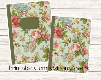 Floral Composition Notebook Cover, Printable Sticker Paper (Digital Download)