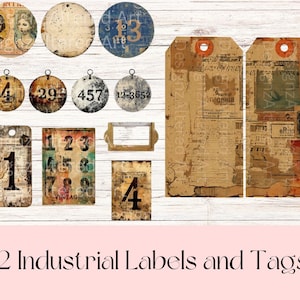 Printable Industrial Labels for Steampunk, Grunge Junk Journal Tags, Ephemera for Journals
