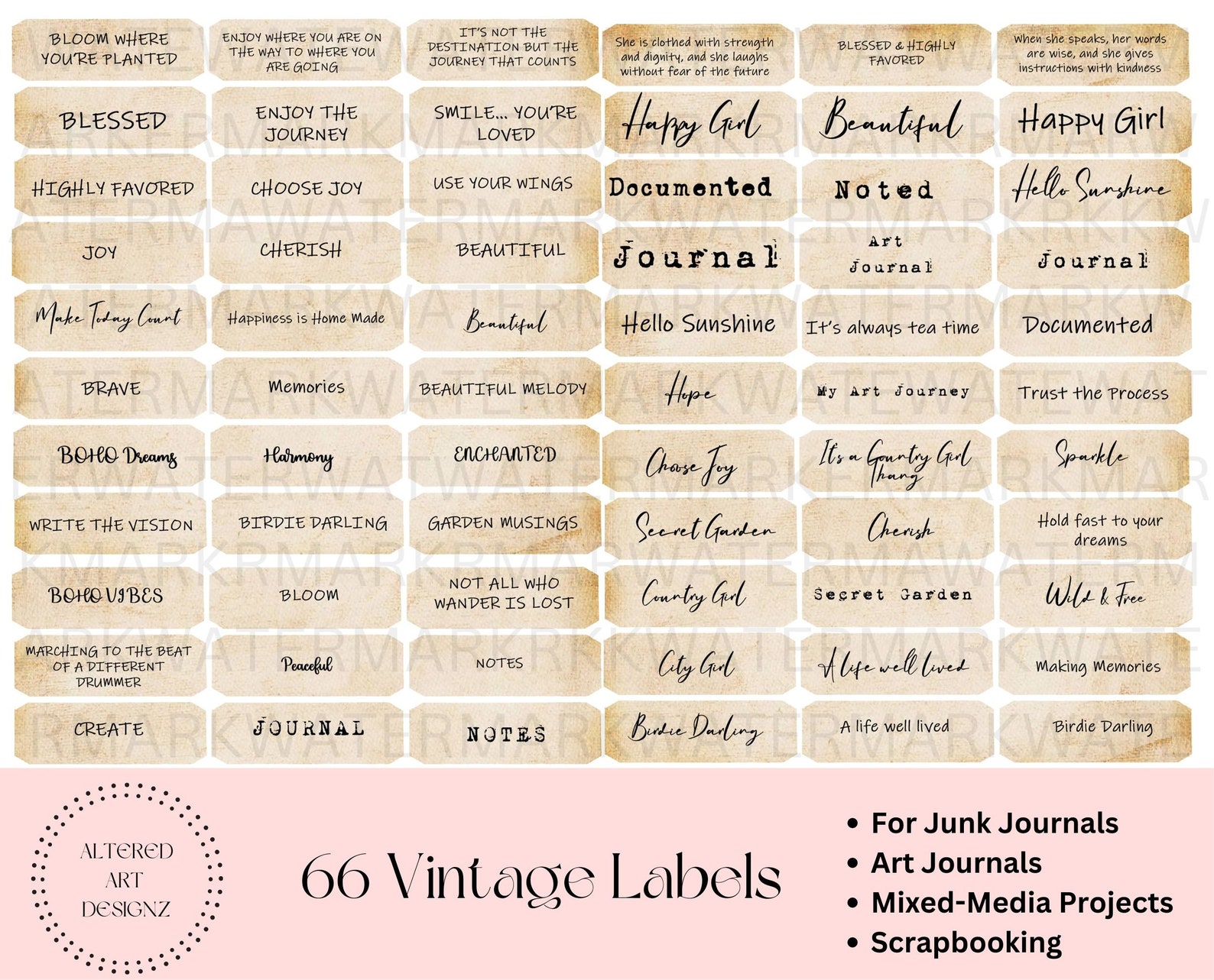 Distressed Labels for Junk Journals, Mixed-media, Scrapbooks, Altered ...