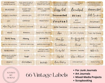 Distressed Labels for Junk Journals, Mixed-Media, Scrapbooks, Altered Book, Art Journal Supply