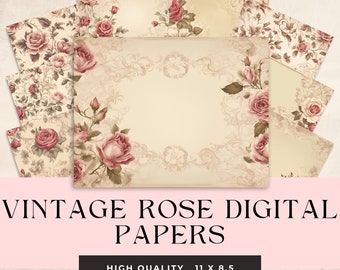 Vintage Rose Digital Paper: Scrapbook & Junk Journal Backgrounds (11x8.5 in, 300 dpi)